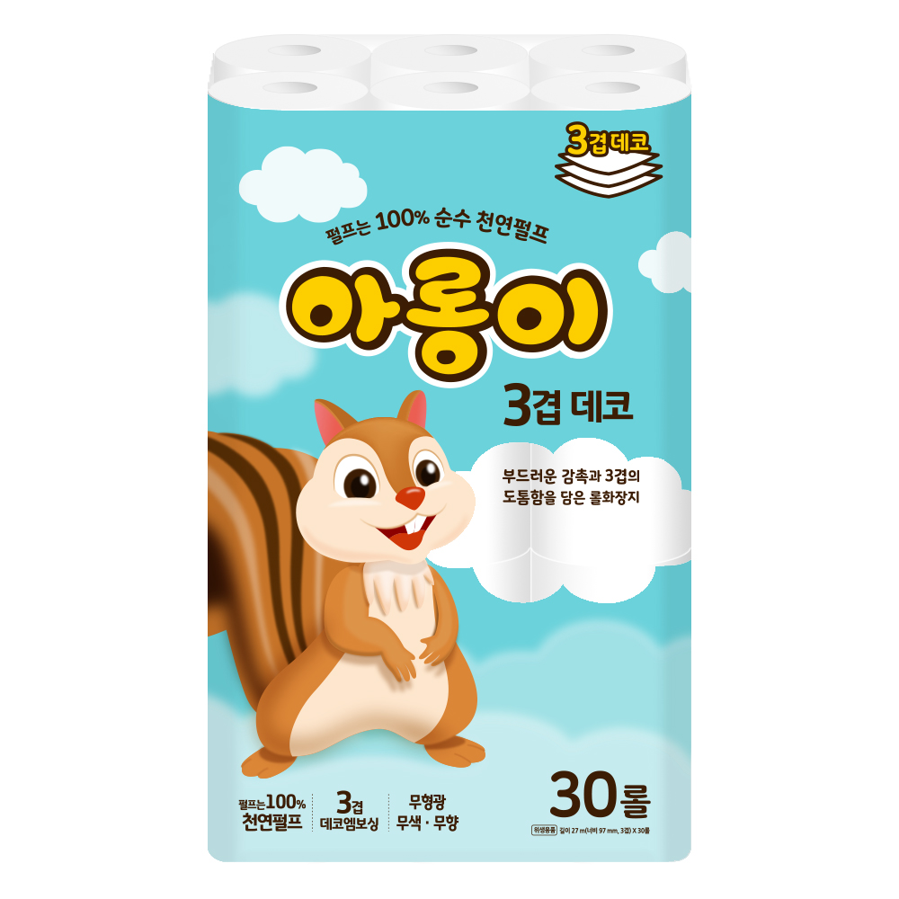 한아름산업 천연펄프 아롱이화장지 3겹 27m 30롤X1팩 : 깨달은 환경
