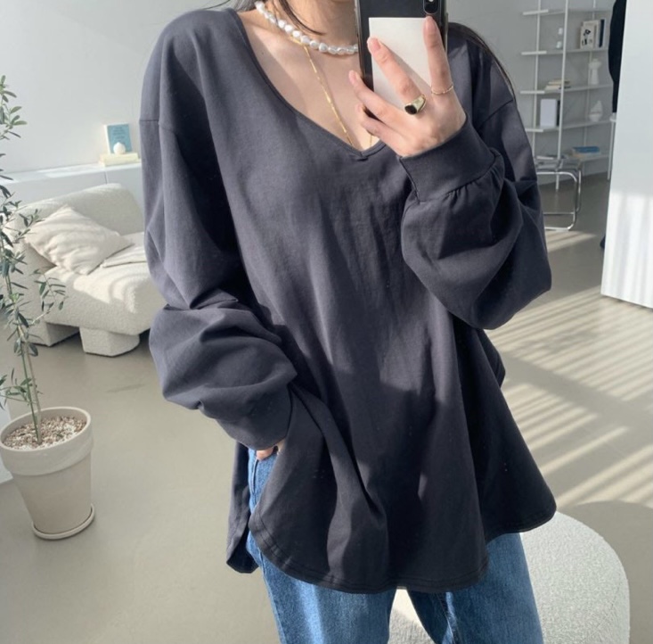 제엔 고퀄 데일리 브이넥 기본 롱티셔츠 (5color) : 드반느