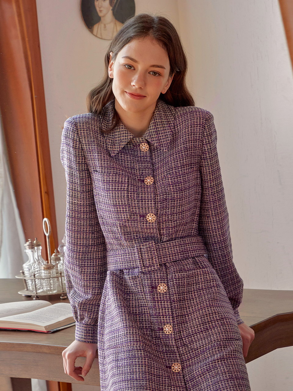 쥴리앤칼라 20FW CALLA23 트윙클 원피스 프리미엄 트위드 퍼플 : 쥴리앤칼라