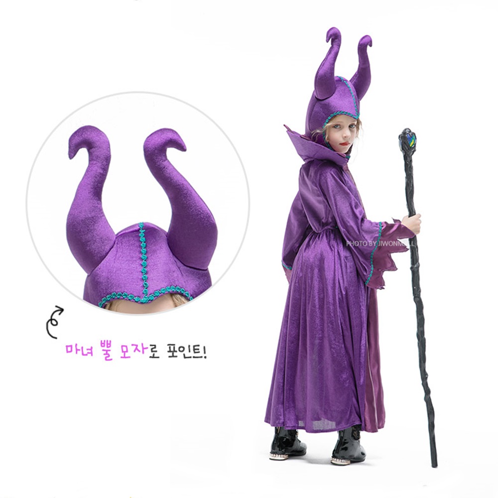 [파코] 유아 아동 초등 여아 할로윈 의상 마녀 드레스 모자 지팡이 (3종세트) : 파란코끼리 스토어