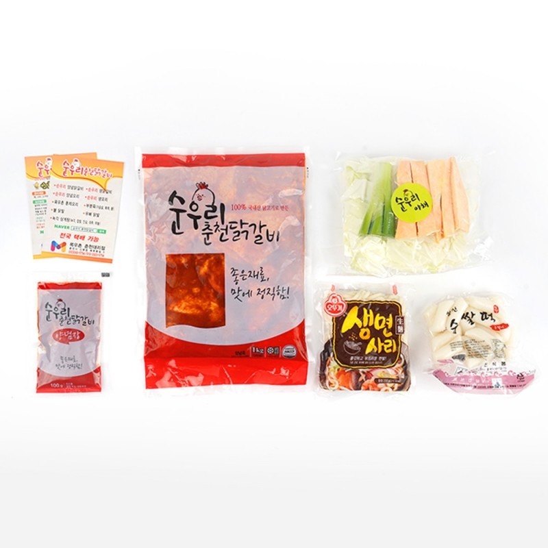 순우리 한가족 춘천 닭갈비 1kg 3인분 밀키트세트 야채팩 + 우동 + 쌀떡 + 추가양념 : 순우리춘천닭갈비
