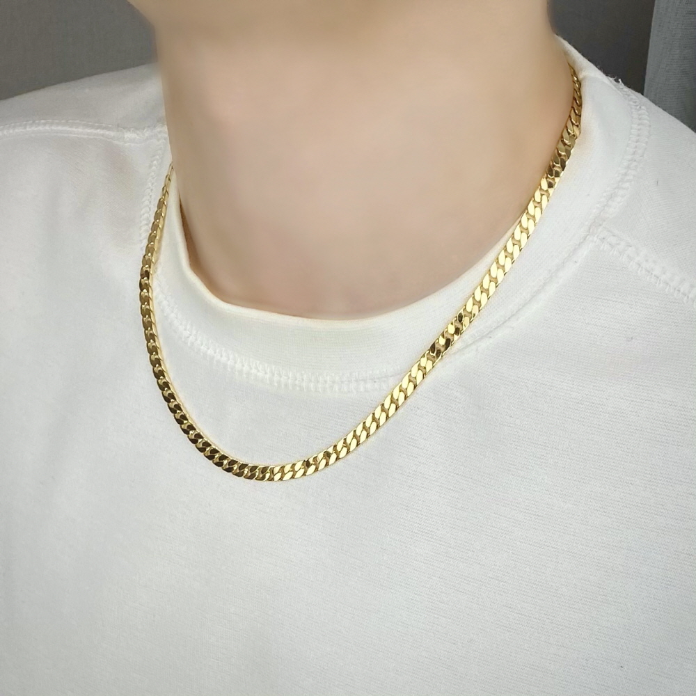 14k 18k 면 커브 체인 남자 금 목걸이 : 골드모아나