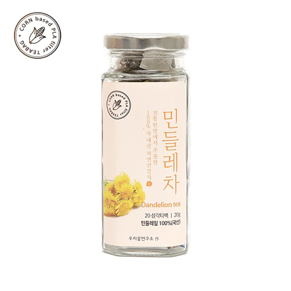 우리꽃연구소 민들레차 삼각티백 20T 유리병 : 마녀공방-플라워