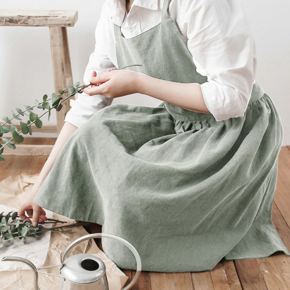 린넨원피스앞치마 어린이집 카페 예쁜 에이프런 바리스타 헤어 뷰티샾 롱 입는 앞치마 : 그리니 브레스