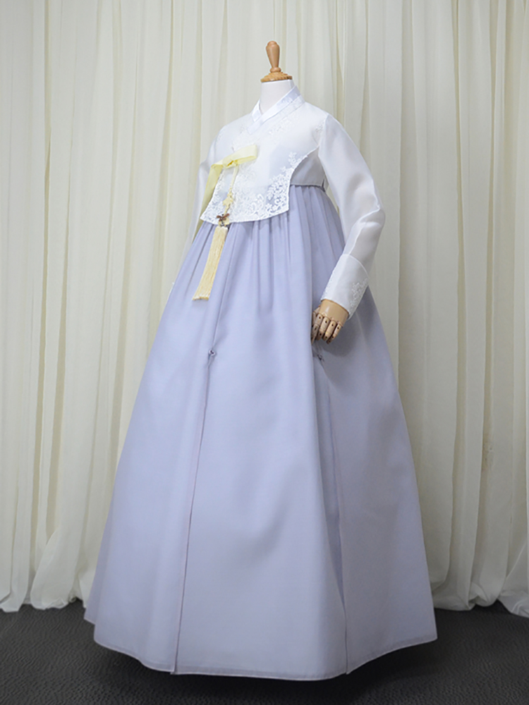 대구한복대여 다빈 플라워바인 레이스 새미당의 앤 풍경은색 슬릿치마 노란고름 신부 하객한복 : 김홍갑한복