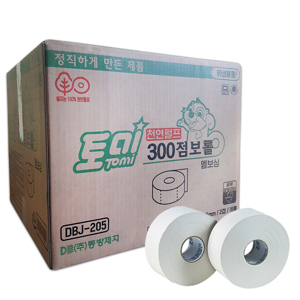 천연펄프 점보롤 화장지 300M 2겹 16롤 업소용 대용량 휴지 티슈 화장실 : 대명크린