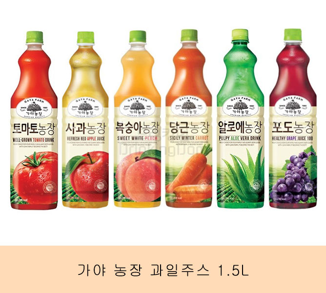 가야농장 오렌지 토마토 사과 당근 알로에 포도1.5L 6종 12입 과일주스 : 드링킹덤