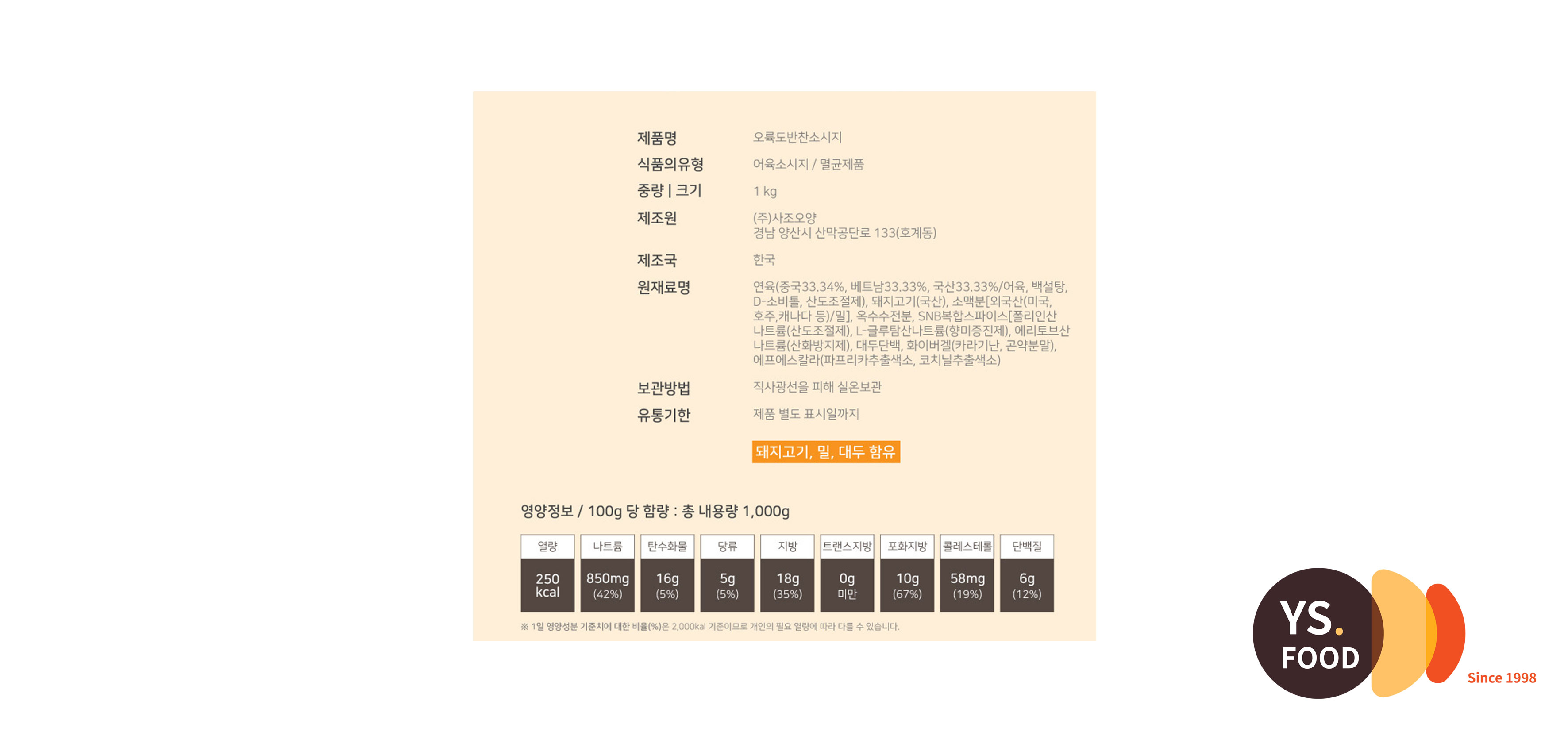 자취 필수템 사조오양 오륙도 반찬소시지 1kg 반조리 식품 분홍 옛날 소세지 : YS푸드