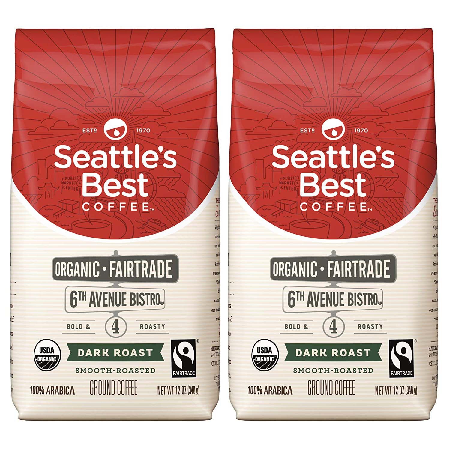 Seattles Best Coffee 6th Avenue Bistro 시애틀 베스트 커피 6번가 비스트로 그라운드 커피분말 340g 2팩 : 카우니스