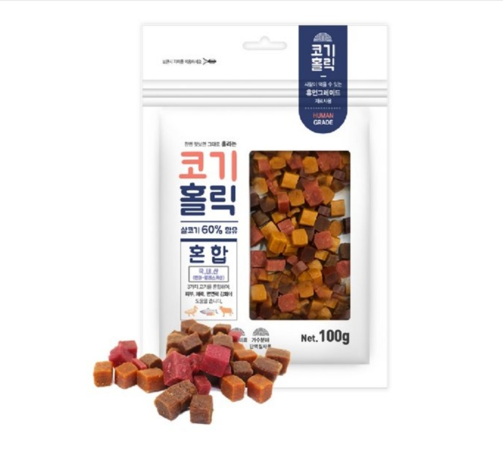 코기홀릭 소고기 연어 오리 혼합 애견간식 (100gx10개) : 도그파티