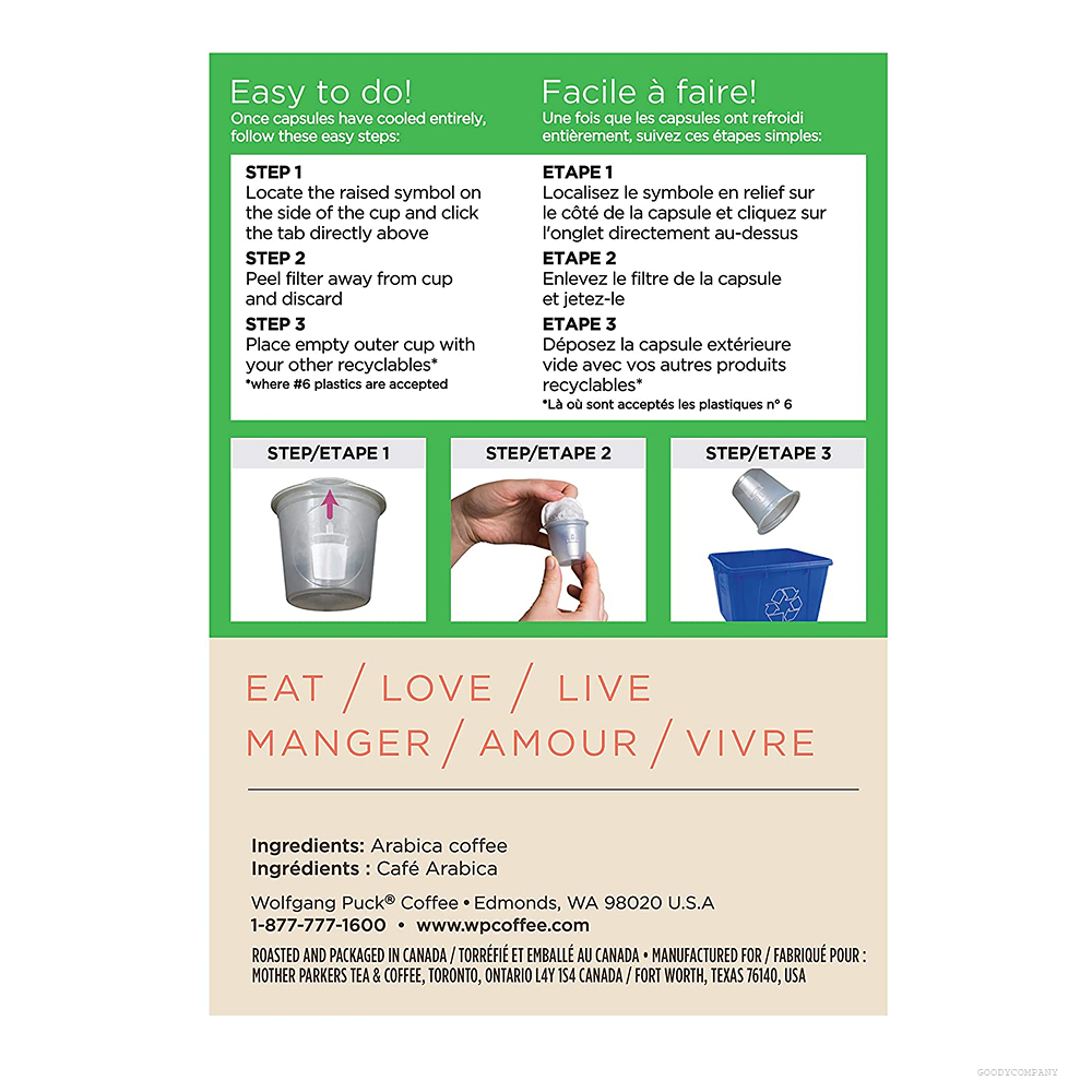 Wolfgang Puck Coffee 울프강 퍽 블랙퍼스트 인 베드 커피 캡슐 3.5oz(10g) 24개 : 구디컴퍼니
