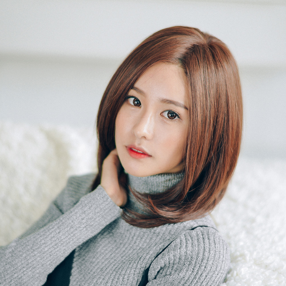 프론트레이스 헤어라인 앞머리 없는 여자 수제가발 미디엄 레이어드C컬 가르마스킨 : 가발사랑 위그몰