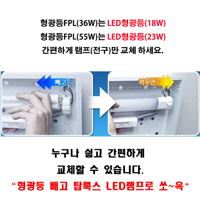 탑룩스 LED형광등18W 6개 묶음 판매 형광등36W 교체용 국내산 KC인증 삼성LED칩 : 탑룩스LED램프