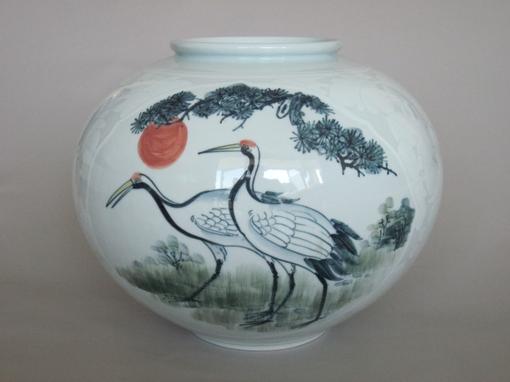 석담 최병덕 백자 송학매조문 도자기, 지름 약 36cm, 높이 약 29cm : 앵콜음반