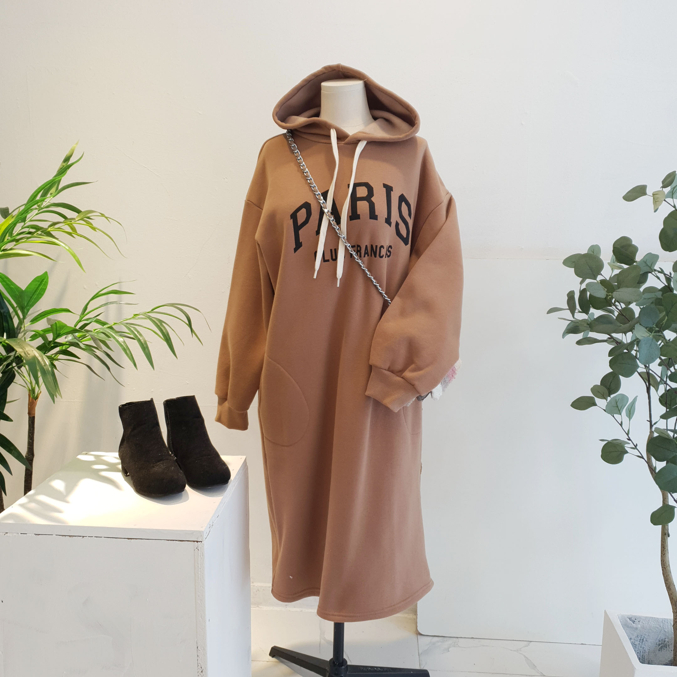 [무료배송] 빠리스 프린트 후드롱원피스 : 비헤이즐