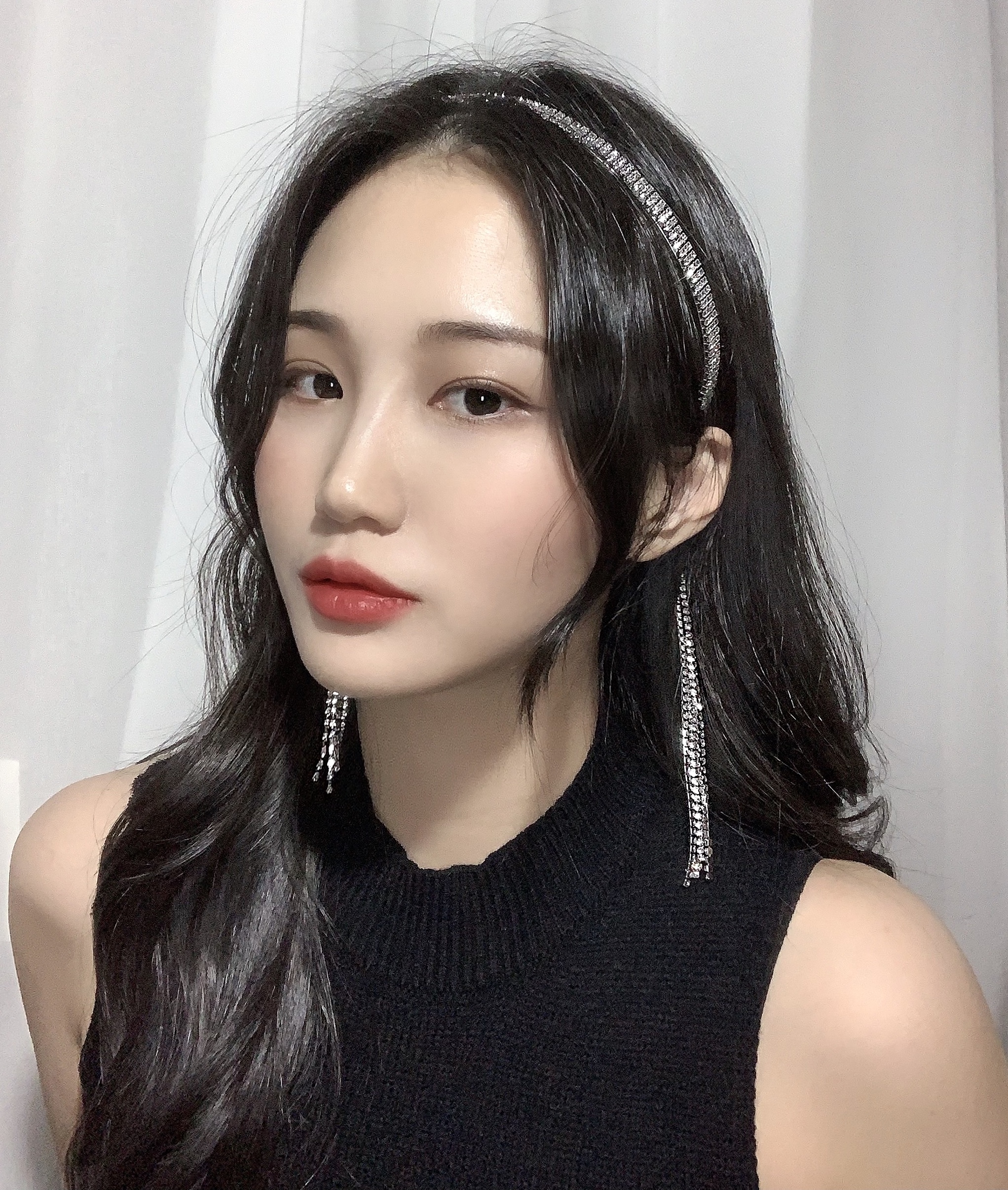 816 (소녀시대 유리 착용) 무차차모나 제작 크리스탈 4줄 큐빅 롱 드롭 헤어밴드 머리띠 : Muchacha mona