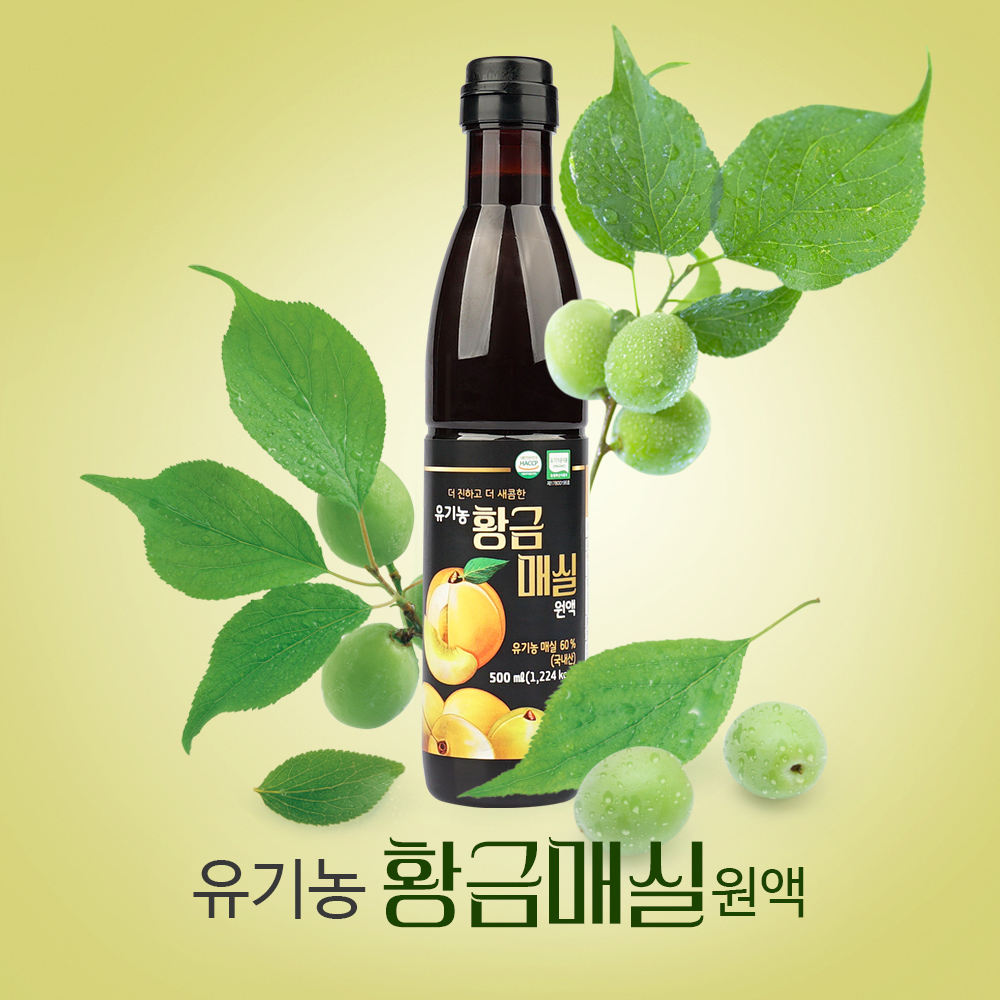 [슬로푸드]하동 유기농 황금 매실 액기스 청 원액 500ml : 슬로푸드