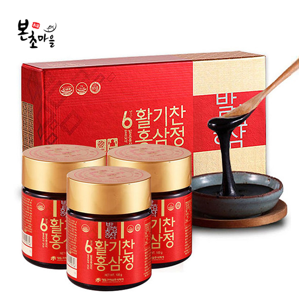 [본초마을] 고려홍삼 6년근발효 홍삼활기찬 홍삼정100g x 3병 농축진액 명절선물세트 : 본초마을