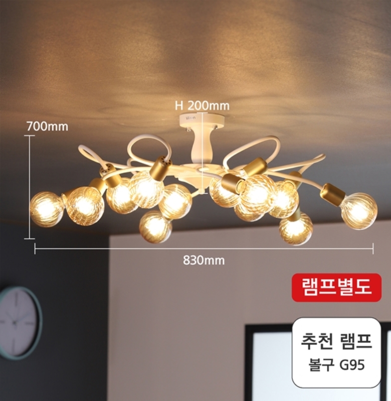 프랑 12등 직부등 골드 화이트 거실 카페 펜션 현관 로비 포인트 인테리어조명 : 조명효과