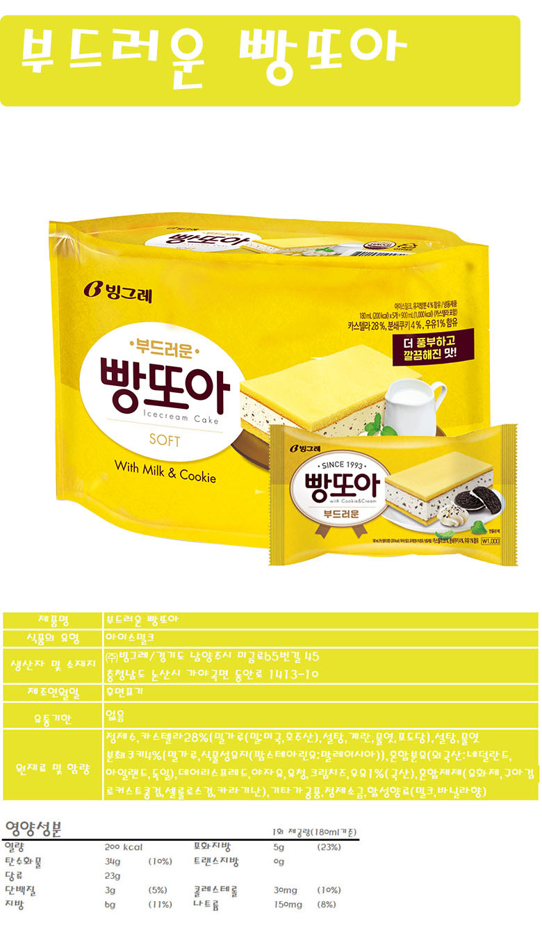 5종 빙그레 붕어 싸만코 빵 또아 비비빅 메로나 아이스크림 마트 묶음포장 상품 : 간달푸드