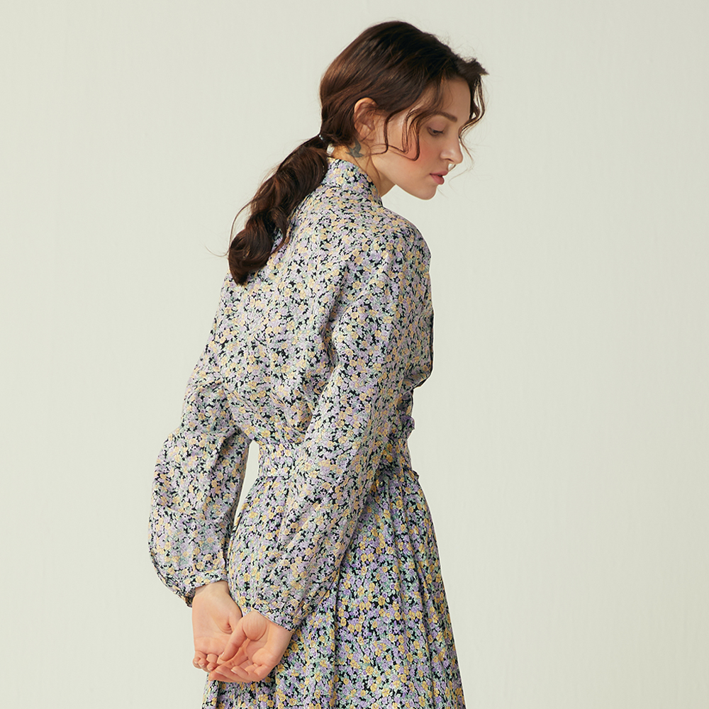 [핑크카티아조] 플라워 핀턱 블라우스 바이올렛 플라워 pink katiacho Flower Pintuck Blouse Violet Flower : katiacho