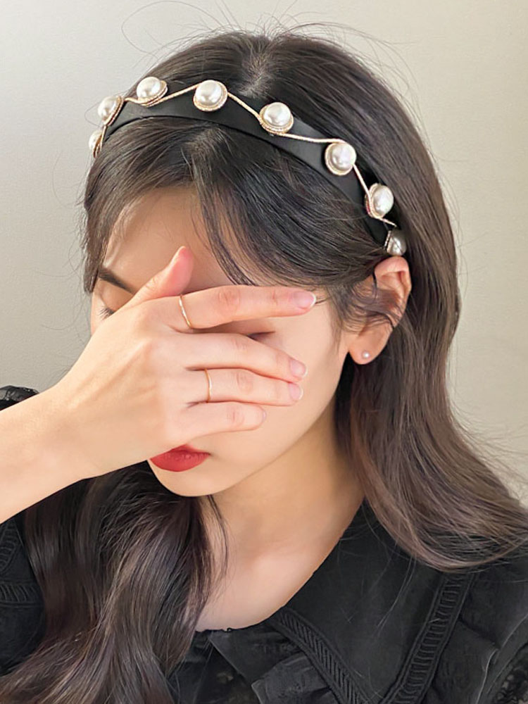 진주 골드라인 블랙시크 머리띠 헤어밴드 : 키메라제이