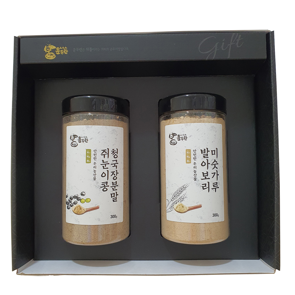 운두란 분말 선물세트B(쥐눈이콩청국장 분말300g, 발아보리미숫가루300g) : 운두란