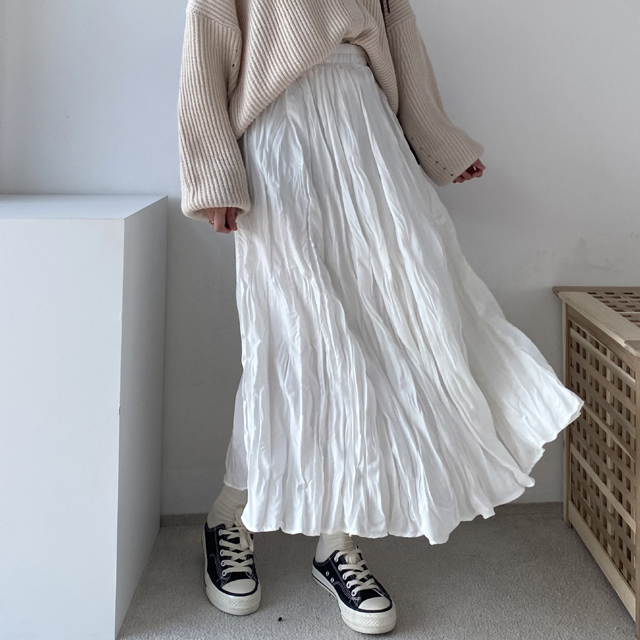 데일리 링클 주름 롱스커트 3color : 스윗라떼