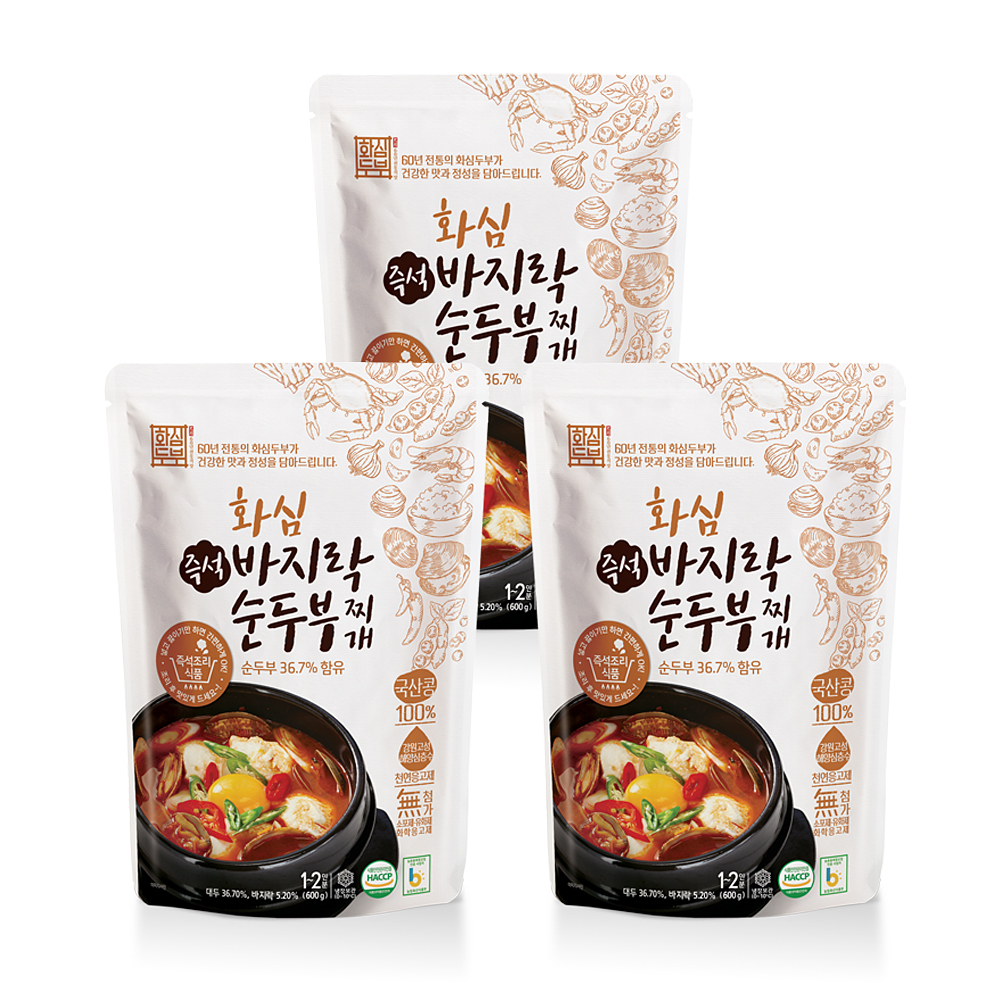 완주 화심 순두부찌개 바지락 순두부 680g 3팩 국내산 콩 : 별별걸 다