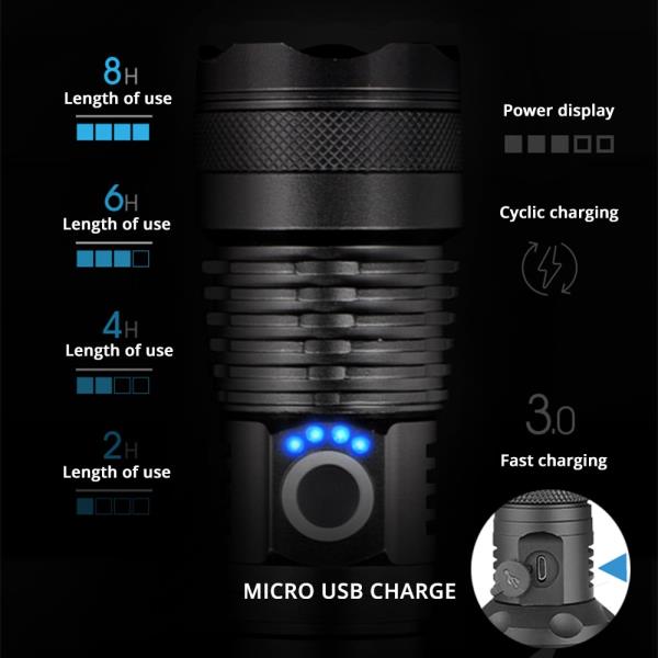 XHP 70.2 램프 구슬과 강력한 LED 손전등 Zoomable 3 조명 모드 Mircro 충전 사냥 램프에 대 한 LED 토치 지원 : C마켓