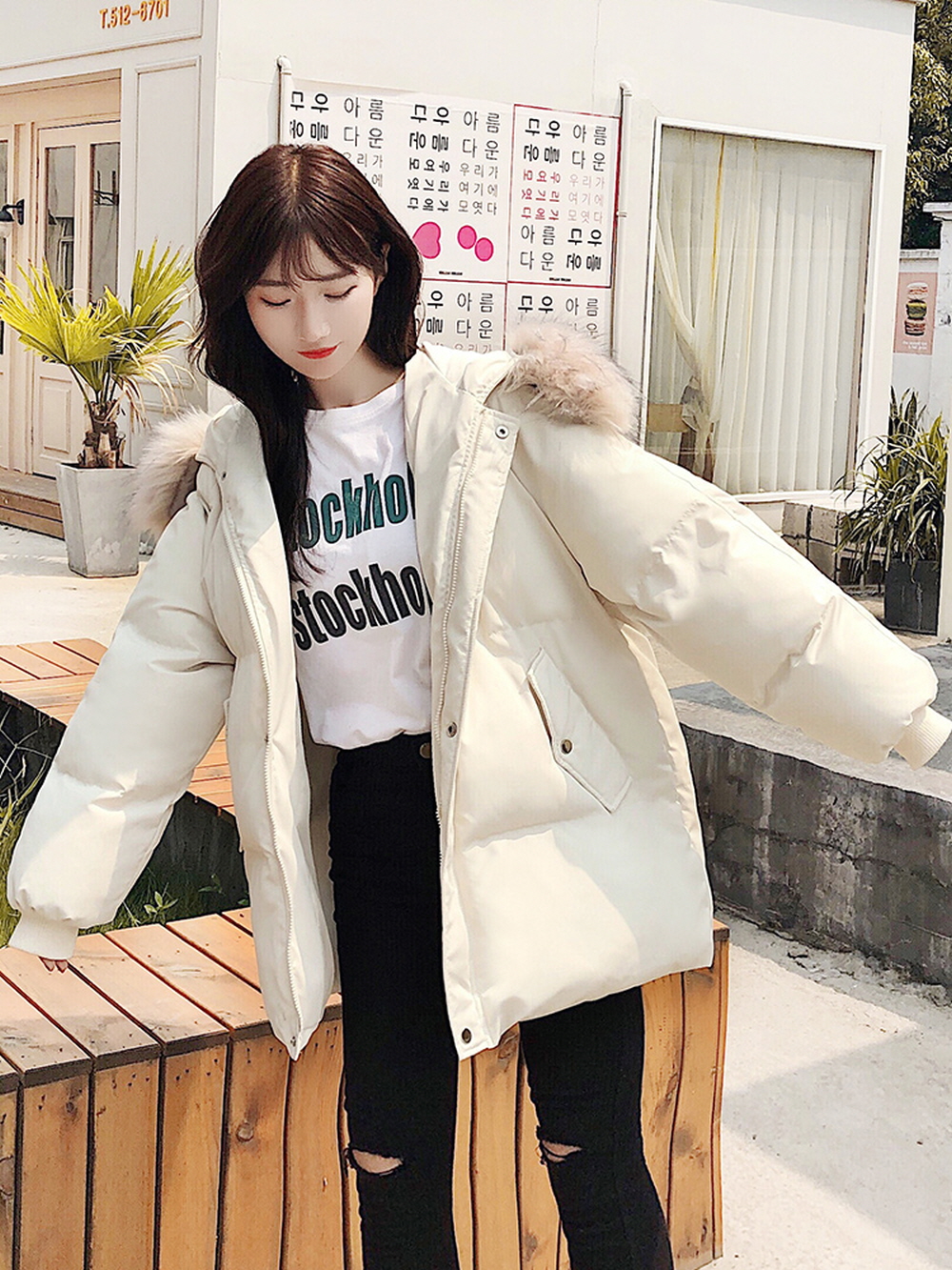 여자 자켓 숏 오버핏 롱코트 점퍼 패딩 여성 : 고미고미샵