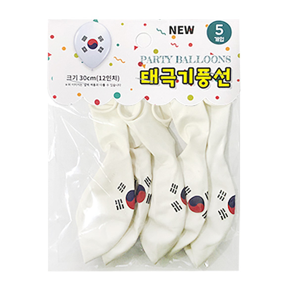 태극기풍선 (5개입) 삼일절 행사 라운드풍선 태극문양 응원 파티풍선 소품 장식 : 문구컬렉션