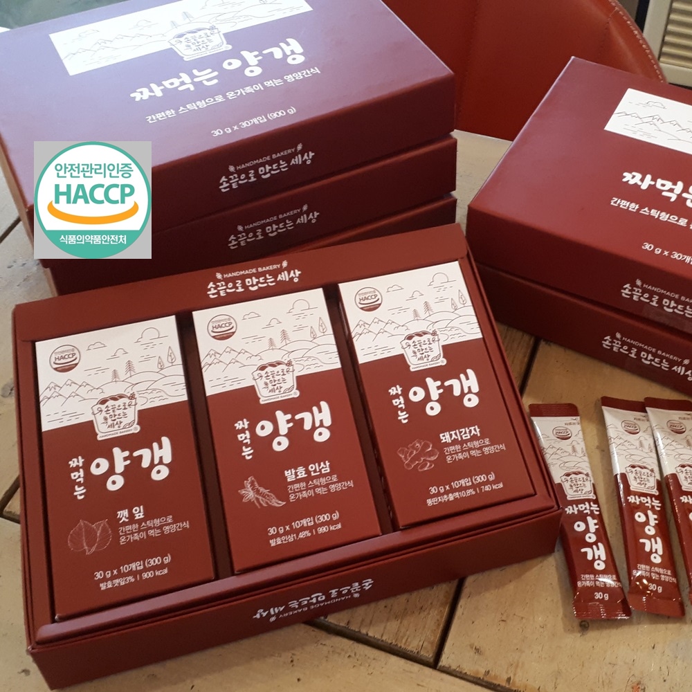 손만세짜먹는양갱( 깻잎, 발효인삼, 돼지감자) 간편한 스틱형으로 온가족이 함께 즐기는 영양간식 손만세양갱 : 손끝으로만드는세상
