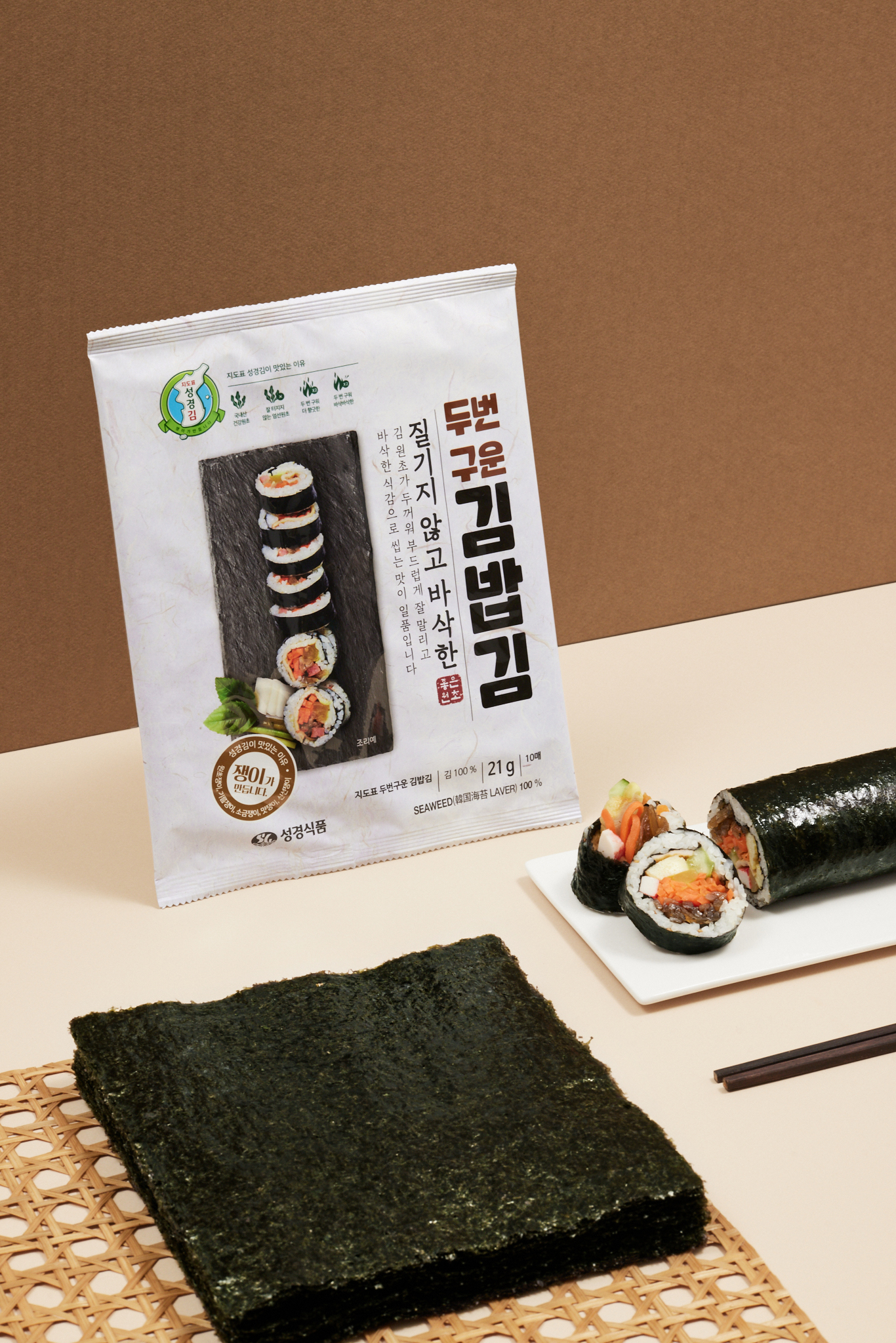 [성경김본사] 두번구운 김밥김(10매) 21g, 3개 : 주식회사 성경식품