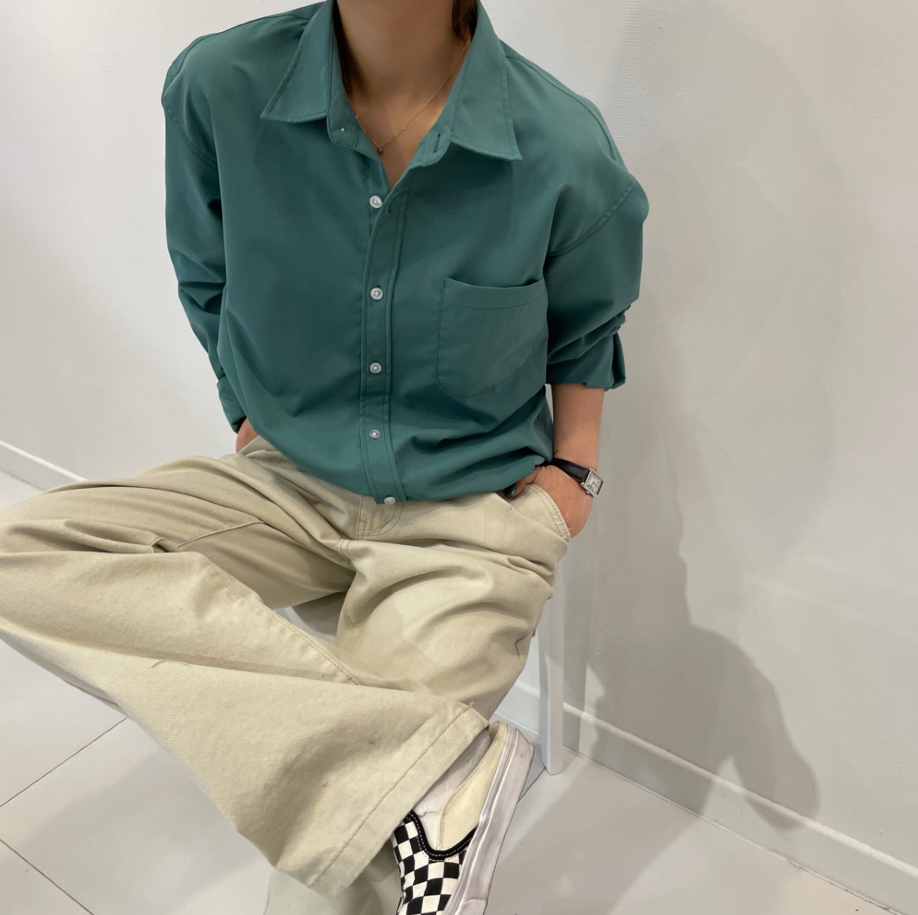1+1 기획 봄 가을 셔츠 남녀공용 유니섹스 커플남방 오버 루즈핏 포켓 파스텔 원색 비비드 : 하룬
