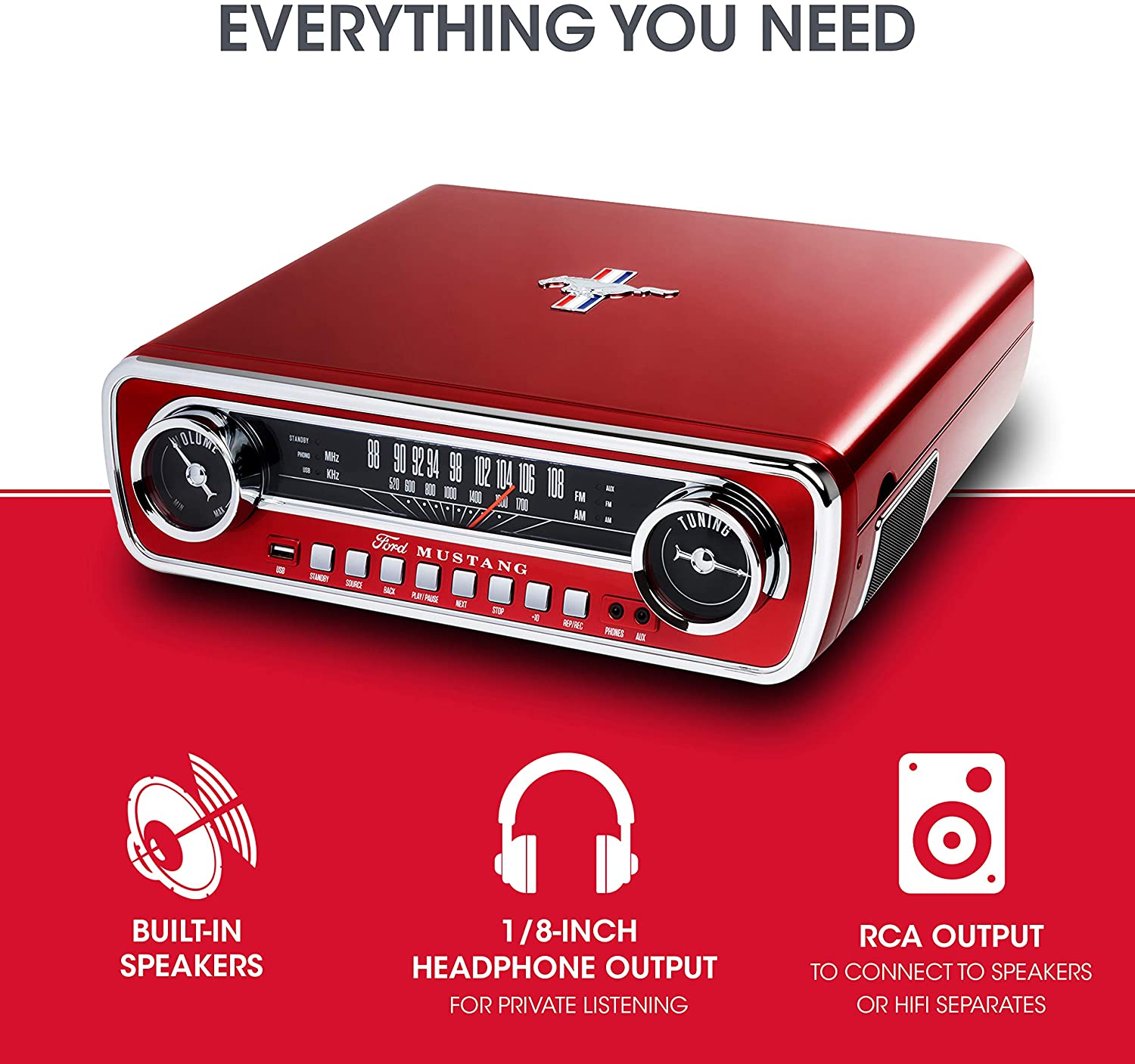 ION 오디오 머스탱 LP - 4-in-1 텐테이블 라디오 USB, Aux 레드 220V(무료배송) : Market July