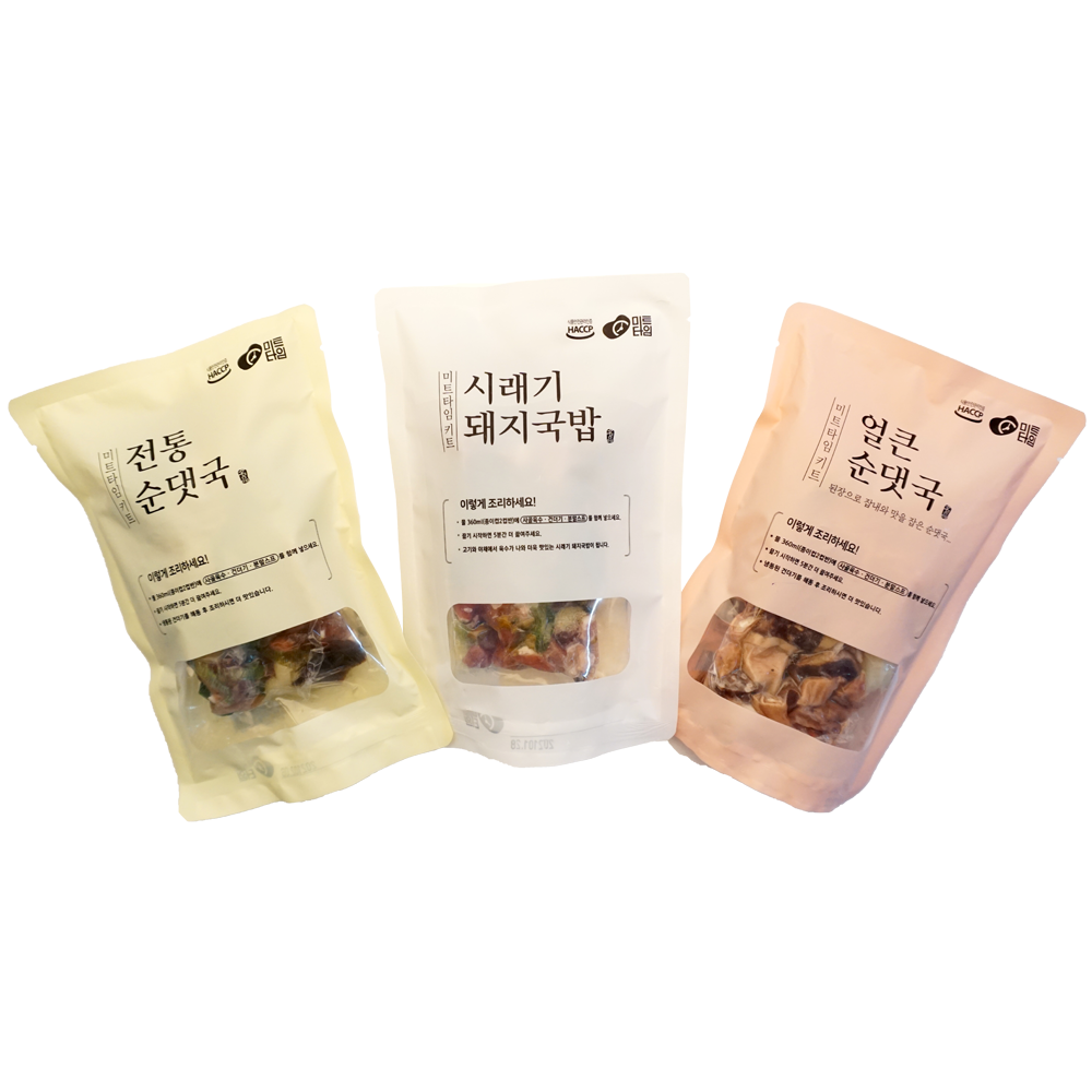 미트타임 3팩 순대국 얼큰 순대국밥 돼지 국밥 3종 가마솥 얼큰 전통 순댓국 : 미트타임