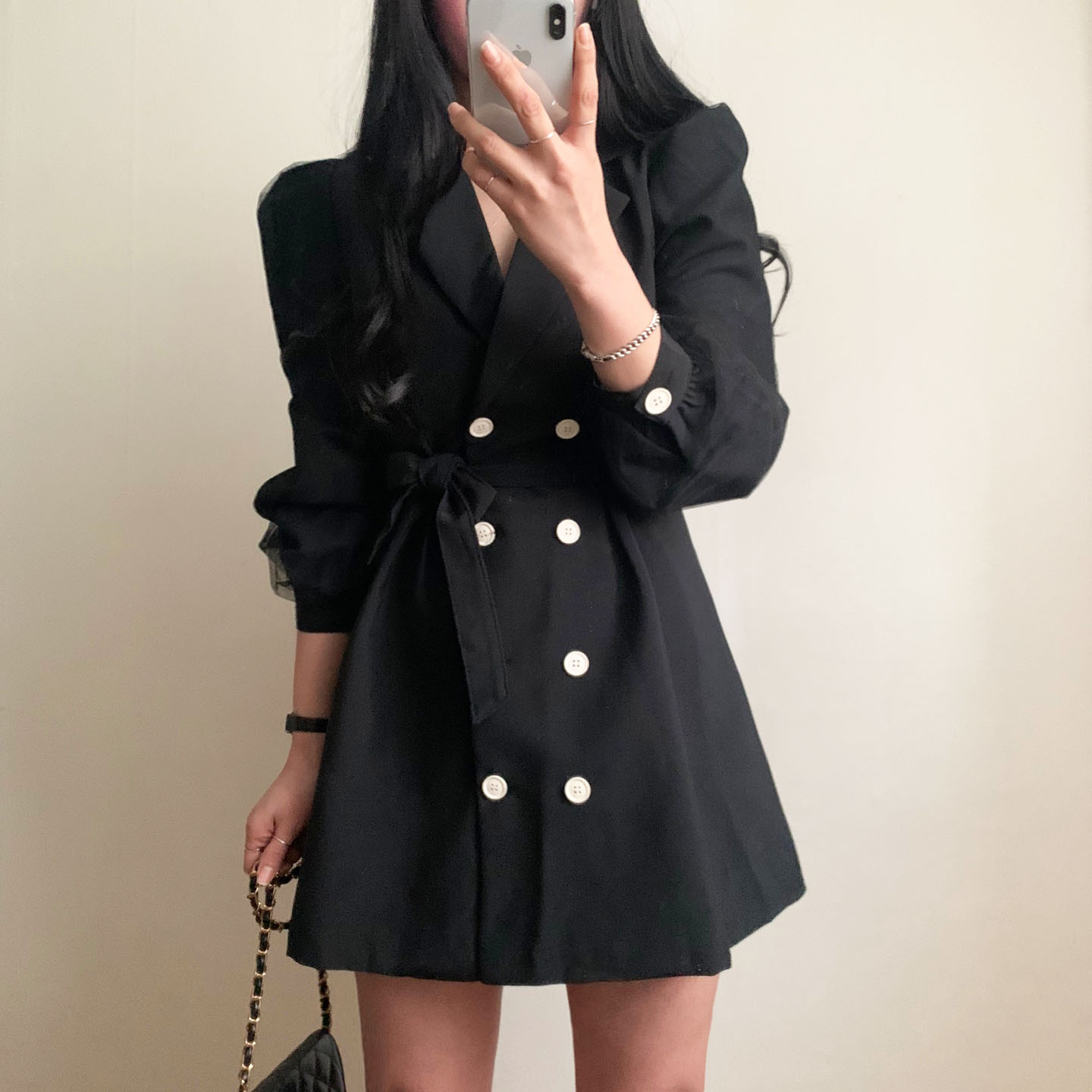봄 체크 카라 퍼프소매원피스 : 희살롱