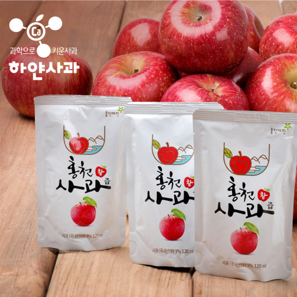 사과하나 통째로 착즙 물타지 않은 nfc공법 홍천 사과즙 120ml x 50포 : 하얀사과농원