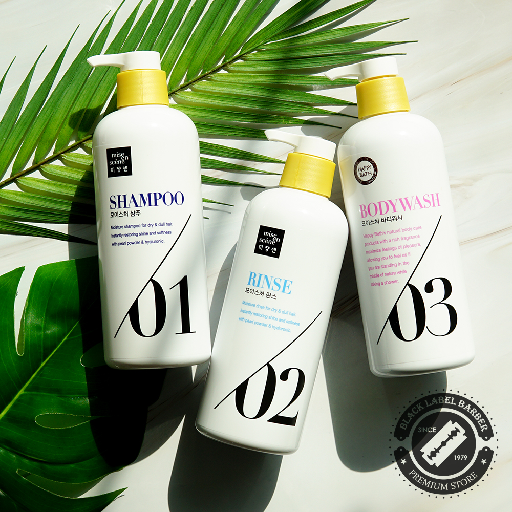 미쟝센 모이스처 샴푸 린스 바디워시 750ml 해피바스 아모레 : 블랙라벨 바버