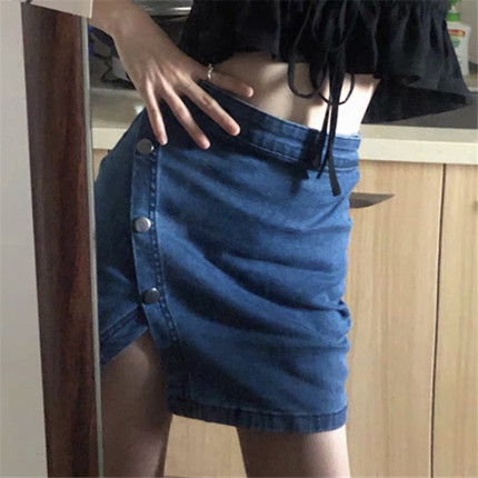 언발 데님 A라인 청치마 언밸런스 스커트 빈티지 하이웨스트 미니멀 : 야후몰