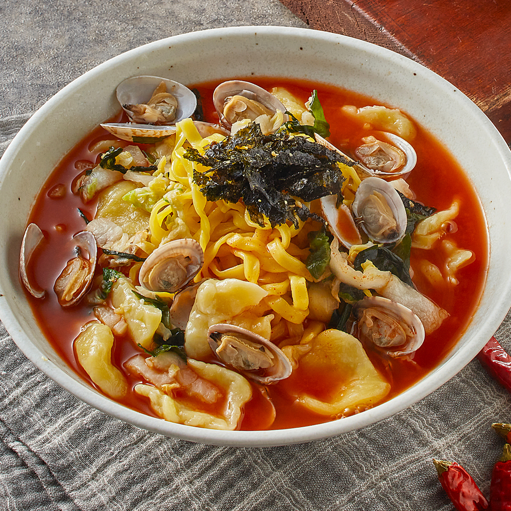 팔공산얼큰이 얼큰한 바지락칼국수 수제비 칼제비 밀키트 택배 맛집 캠핑 요리 음식 2인분 : 위즈덤 마켓
