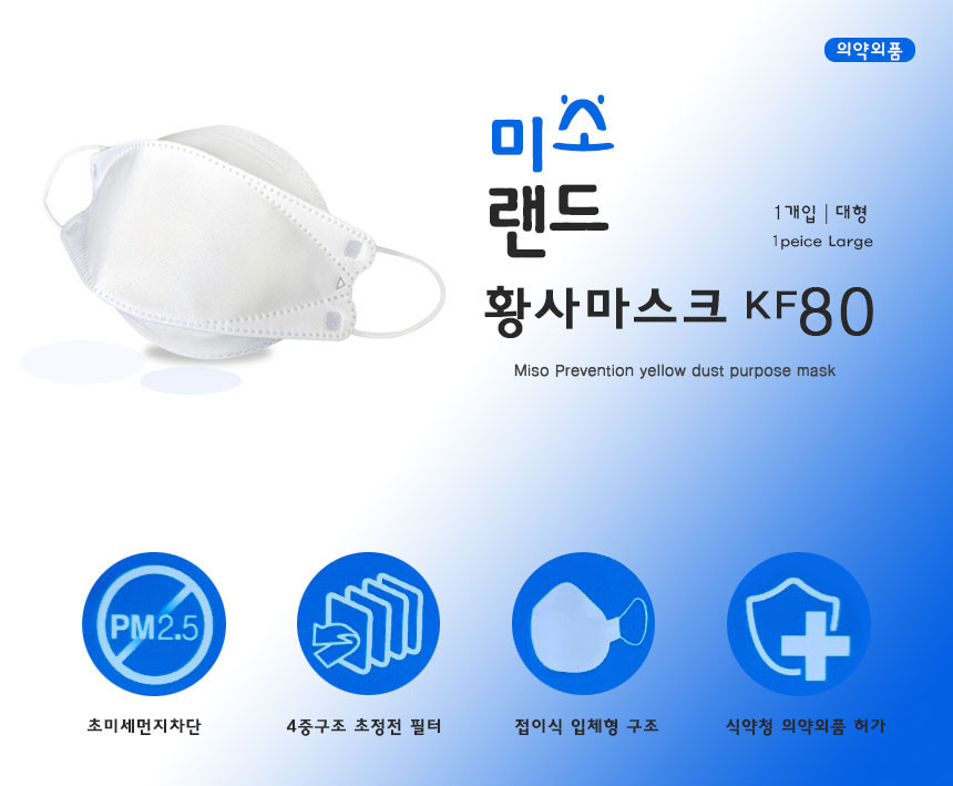 미소 황사 방역 KF80 화이트 마스크 50매 : NEEDYOU.SHOP