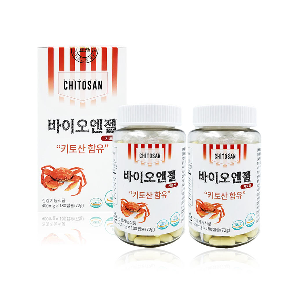 2병 혈중콜레스테롤 체지방 개선 바이오엔젤 고분자 키토산 닥터한스 400mgx180정 2병 : 한스헬스케어
