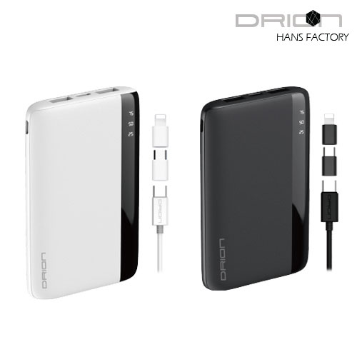 드리온 LED 보조배터리 5000mAh(5핀 케이블+C젠더+8젠더)(DR-P-B5000-B) / 전기종보조배터리 / 대용량 배터리 : 한스 팩토리