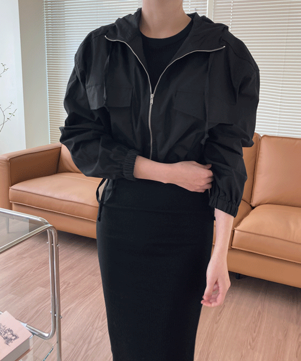 모먼트 포켓 후드 셔링 크롭 집업 (무료배송) : 그린블로썸