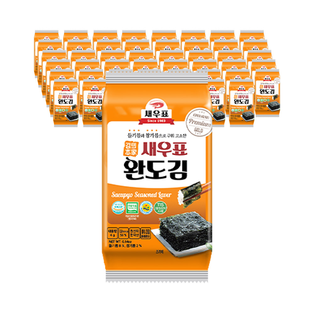 새우표 완도 프리미엄 도시락김(16P) 4g, 48개 : 똑샵
