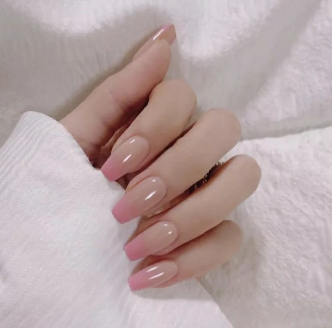 [겟네일드] 롱 누드 옴브레 웨딩 핑크 네일팁 24P 인조손톱 웜톤 촬영 미국스타일 : 겟네일드