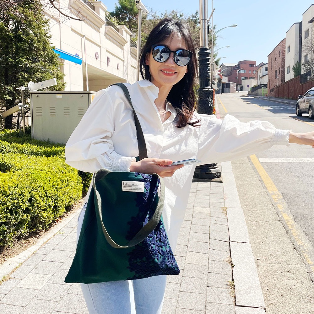트로피컬 숄더백 코튼 여성가방 에코백 데일리 명품 텀블러 빅사이즈 친환경 내부 포켓 : ELI SHOP