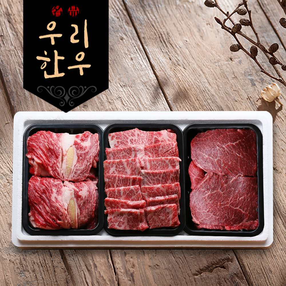 명품 청정우리한우 선물세트 1등급 구이정육세트 5호 900g(등심 갈비살 국거리) : ON르호보스